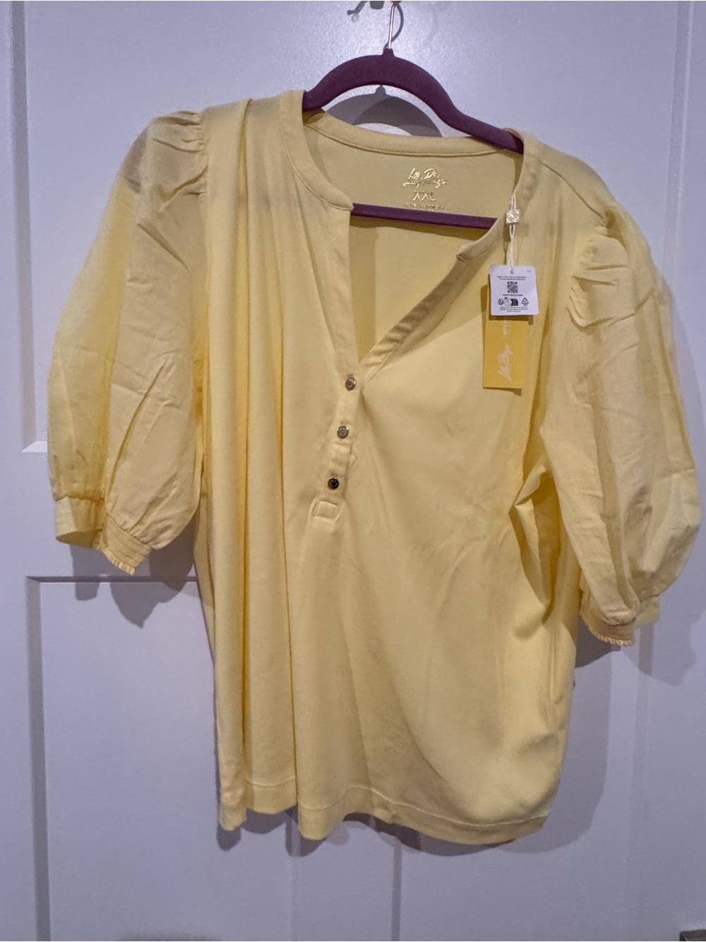 Lilly Pulitzer Yellow Puff-Sleeve Top